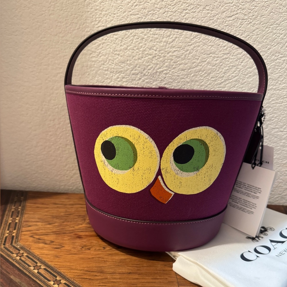 NWT Coach Purple Owl Candy Bucket Bag